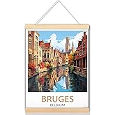 Bruges Belgium Vintage Travel Posters Landscape 12x16inch Canvas Wall Art Poster Prints Bedroom Living Room Decoration Painting Framed