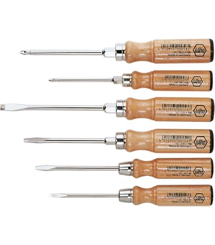 Felo Wood Handle Screwdriver Set - 7 Piece, Slotted, Phillips & Pozidriv - F18108