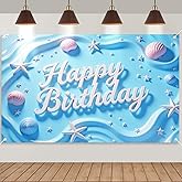 Ucsorve Happy Birthday Backdrop Blue Happy Birthday Banner－71x43.3 inch Reusable Ocean Themed Party Decorations Fabric Polyester Photography Background Photo Shoot Decor Props