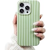 SleekCover Cute Striped Case for iPhone 14 Pro Max 6.7",Green | Non-fade Aesthetic Striped Pattern,Slim Fit,Lightweight,Kawaii Cute iPhone 14 Pro Max Case for Women Girls,Soft TPU