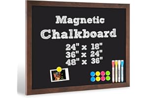 AMUSIGHT Chalk Board 36" x 24" Magnetic Chalkboard for Wall, Rustic Brown Framed Blackboard, Hanging Black Chalkboards for Ho