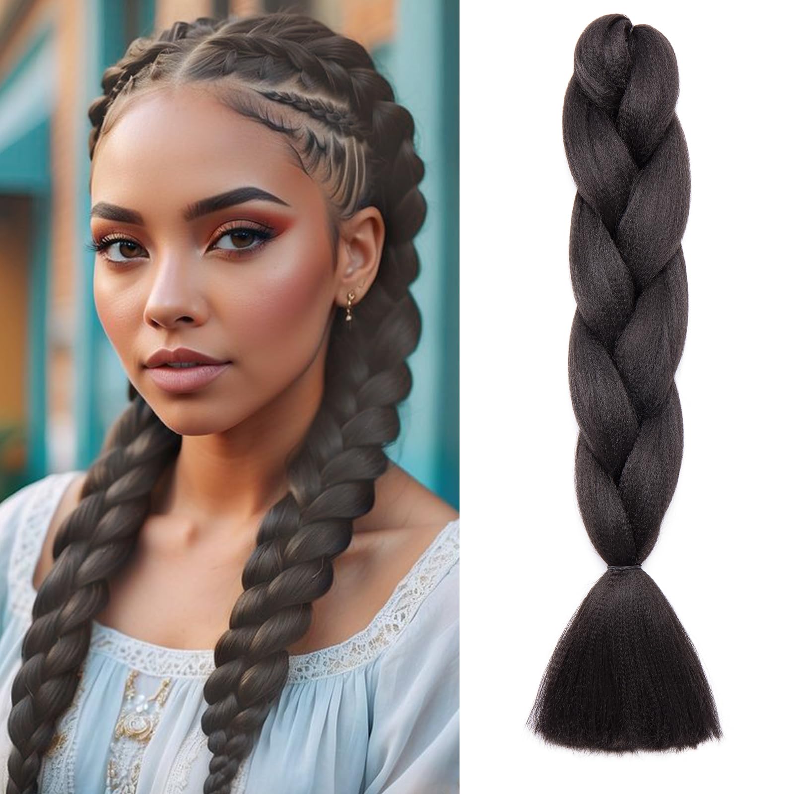 Braiding Hair 24inch Natural Black Synthetic Braided Hair Extension Afro Jumbo Braids 100g โ image 1