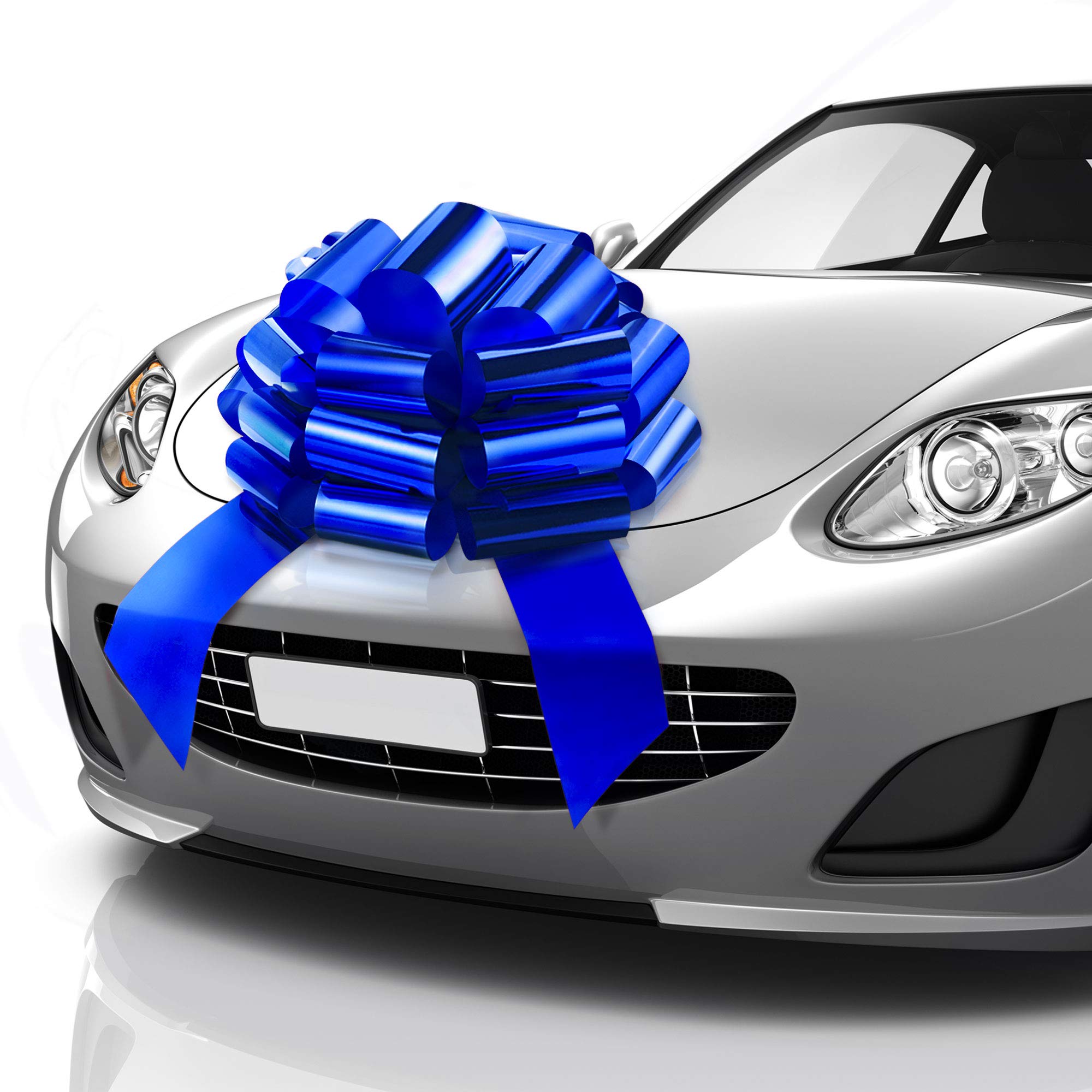 Mifflin - Big Car Bow - Metallic Blue, 23 Inch - Giant Gift Bow for Birthday, Christmas - Huge Car Décor