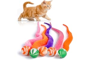 LE TOOTER Bouncy Ball with Tail Cat Toys,5 Packs Magic Worm with Large Colorful Ball Toy for Cats,Fuzzy Worm Bouncy Balls Cat Toy