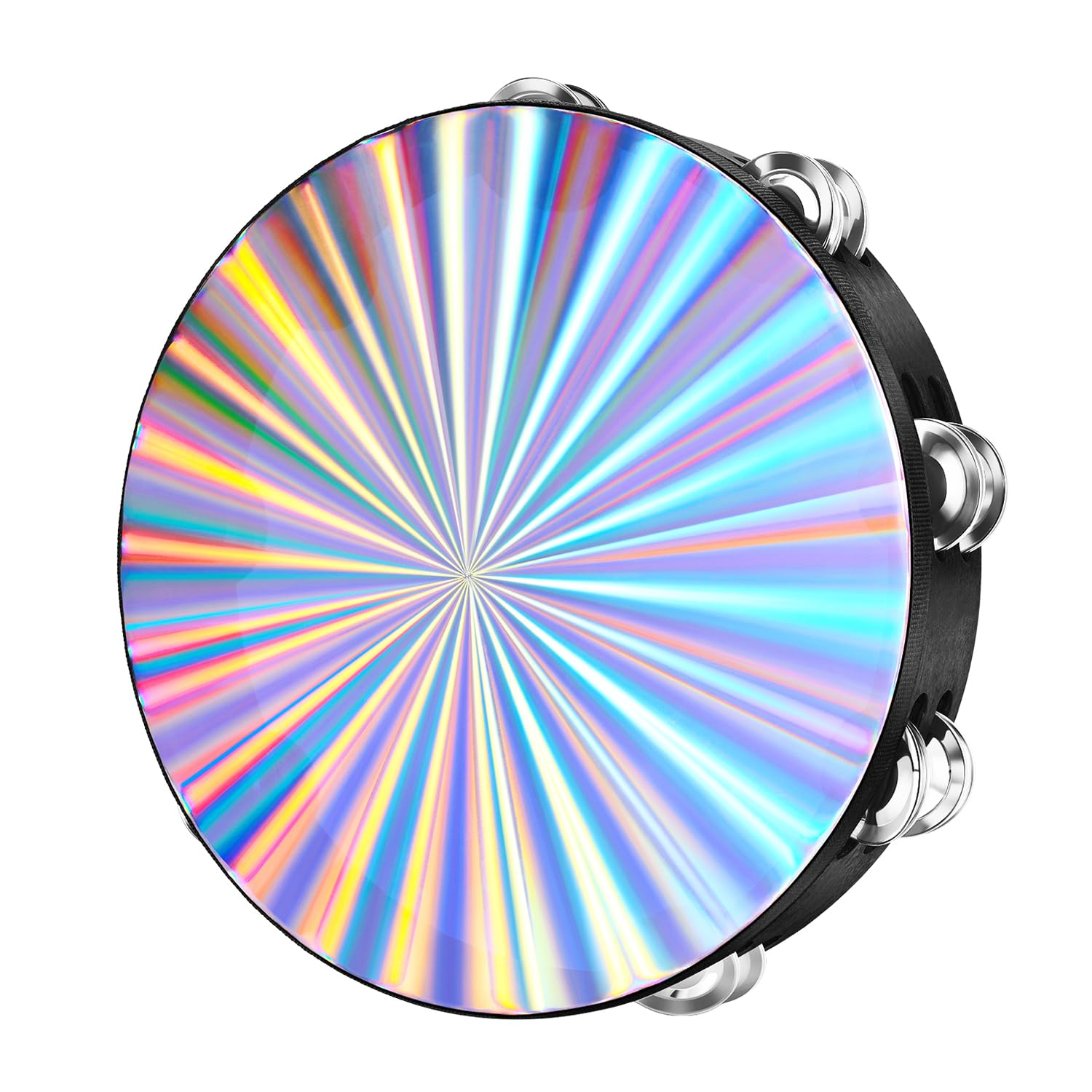 Flexzion Wood Church Tambourine - 10 Inch Reflective Hand Drums for Kids and Adults, Single Row Metal Jingles for Church, Parties, & Musical Events