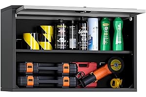 VEVOR Metal Wall Cabinet,30.31W x 12.01D x 19.69H Inch, Floating Garage Tool Cabinet with Up-Flip Door and Shelf, 240 lbs Loa