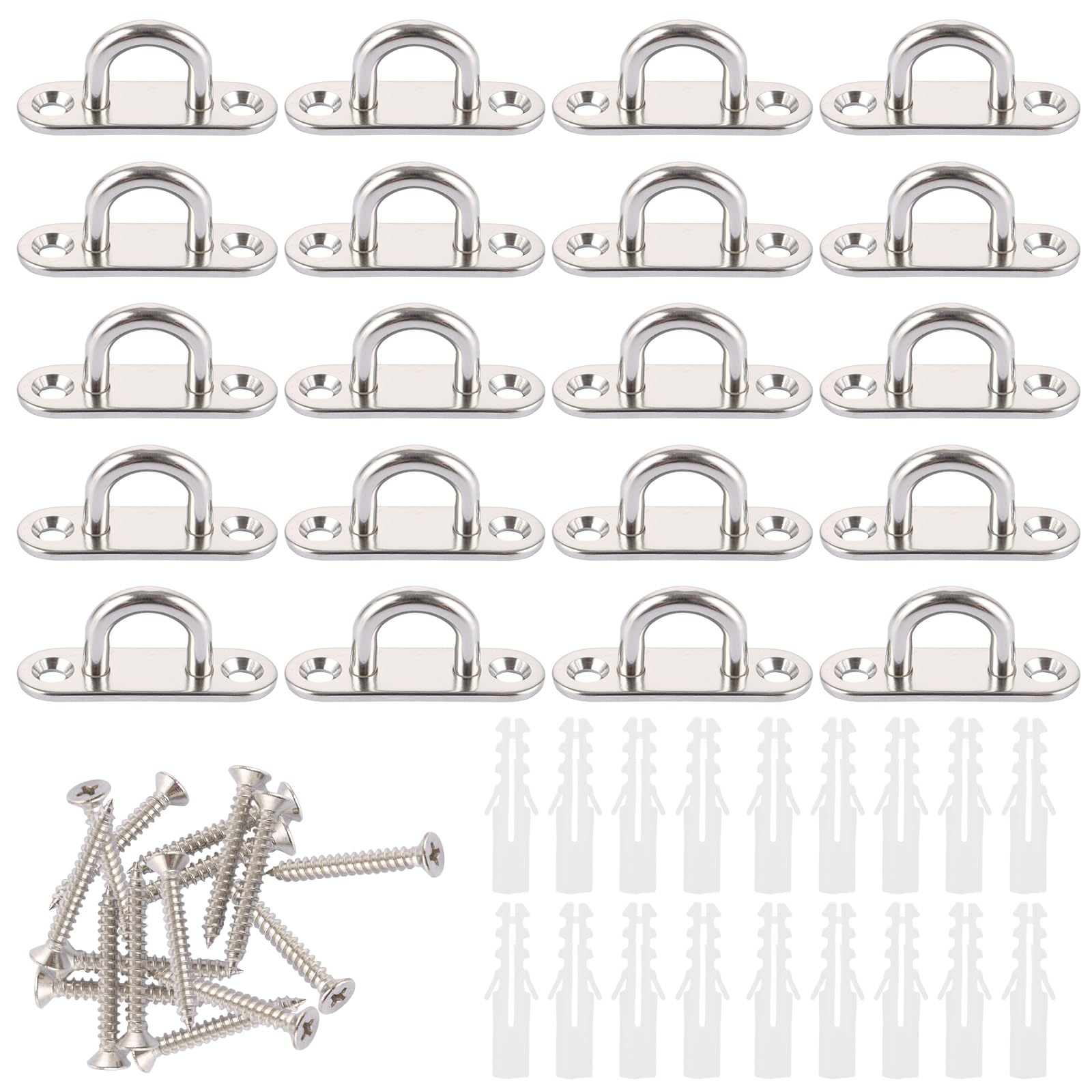 LDXDRU 20 Pack 1.8 Inch Pad Eye Plate, M5 Stainless Steel Ceiling Hook with Screws, Heavy Duty Staple Hook Loop, Wall Mount U Hooks for Hanging Rigging