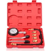 DAYUAN Professional Petrol Engine Compression Tester Kit Set, Red Case | 8 Pcs, 14mm &amp; 18mm Adapters, Dual Scale Gauge, 0-300 PSI/0-20 Bar, Reinforced Rubber Hose, Universal for Cars Motorcycles