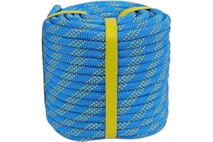 YUZENET Braided Polyester Arborist Rigging Rope (3/8 inch X 100 feet) High Strength Outdoor Rope for Rock Climbing Hiking Camping Swing, Blue/Yellow