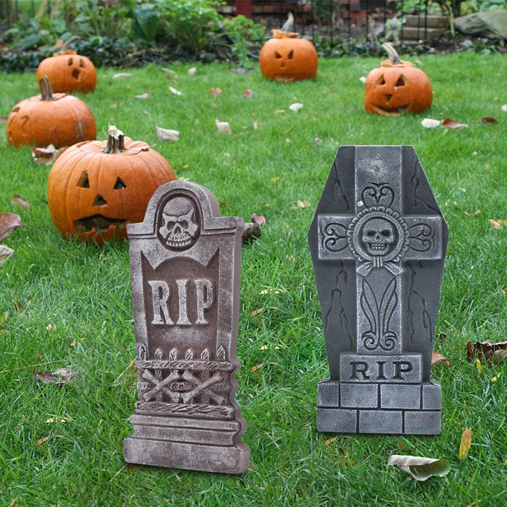 JOYIN 17” Halloween Foam RIP Graveyard Tombstones (5 Pack), Headstone Decorations and 12 Bonus Metal Stakes for Halloween Yard Decorations: Toys & Games