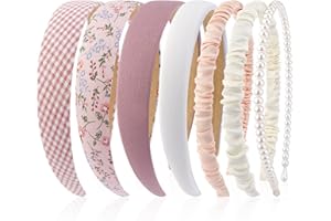 VELSCRUN 7 Pcs Different Headbands for Women Fashion Pink Solid Head Bands Pearl Headband Non Slip Hair Band for Womens Thin Thick Short Hair Face Wash Hair Accessories Gifts for Women Gilrs
