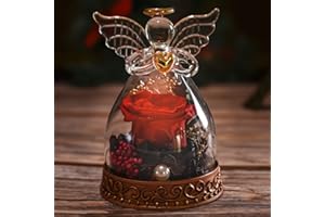 Aastin Angel Gifts for Women, Mom, Grandma, Preserved Real Rose in Glass Angel Figurine with LED Light, 1PSC Rose Gifts on Mother's Day, Christmas, Birthday, Valentine's Day (Red)