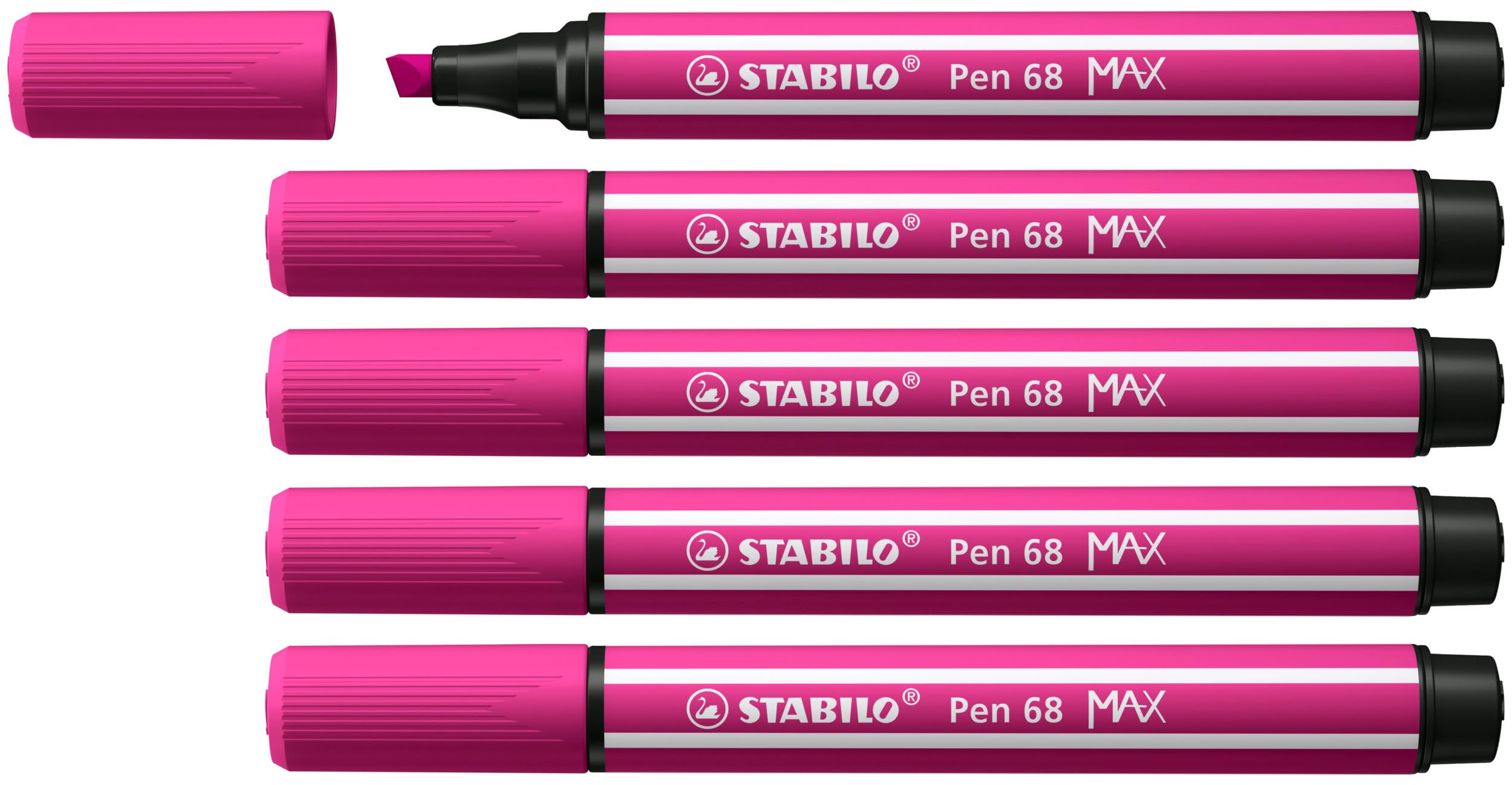 STABILO Pen 68 MAX - Premium Fibre-Tip Pen with Chisel Tip - Arty - Pack of 5 - Pink