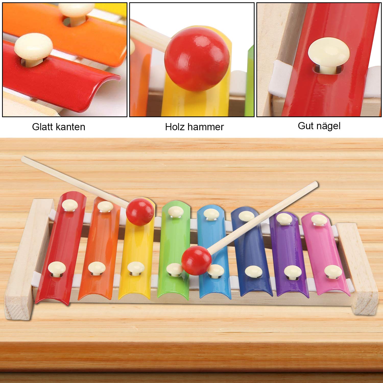 Xylophon Kinder Musikinstrumente Glockenspiel Musical Spielzeug Holz schlägel Kinderschlagzeug Pädagogische Geburtstag Weihnachten Holzspielzeug für Babys mit zwei kindersicheren hölzernen Schlägeln