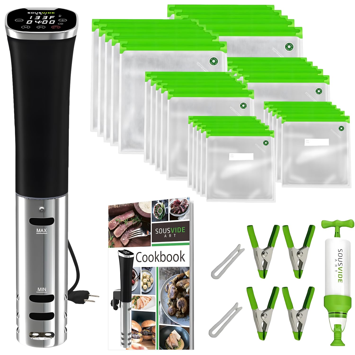 Photo 1 of SOUSVIDE ART Sous Vide Immersion Cooker Kit - Machine with Digital Timer, Temp Control, 30 Bags, Vacuum Pump, Suvee Cooker Gift for Chefs