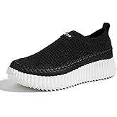 LUCKY STEP Platform Sneakers for Women Slip on Knit Chunky Fashion Casual Retro Braided Tennis Lightweight Walking Shoes