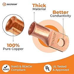 SELTERM 10pcs 1/0 AWG - 5/16" Stud - Battery