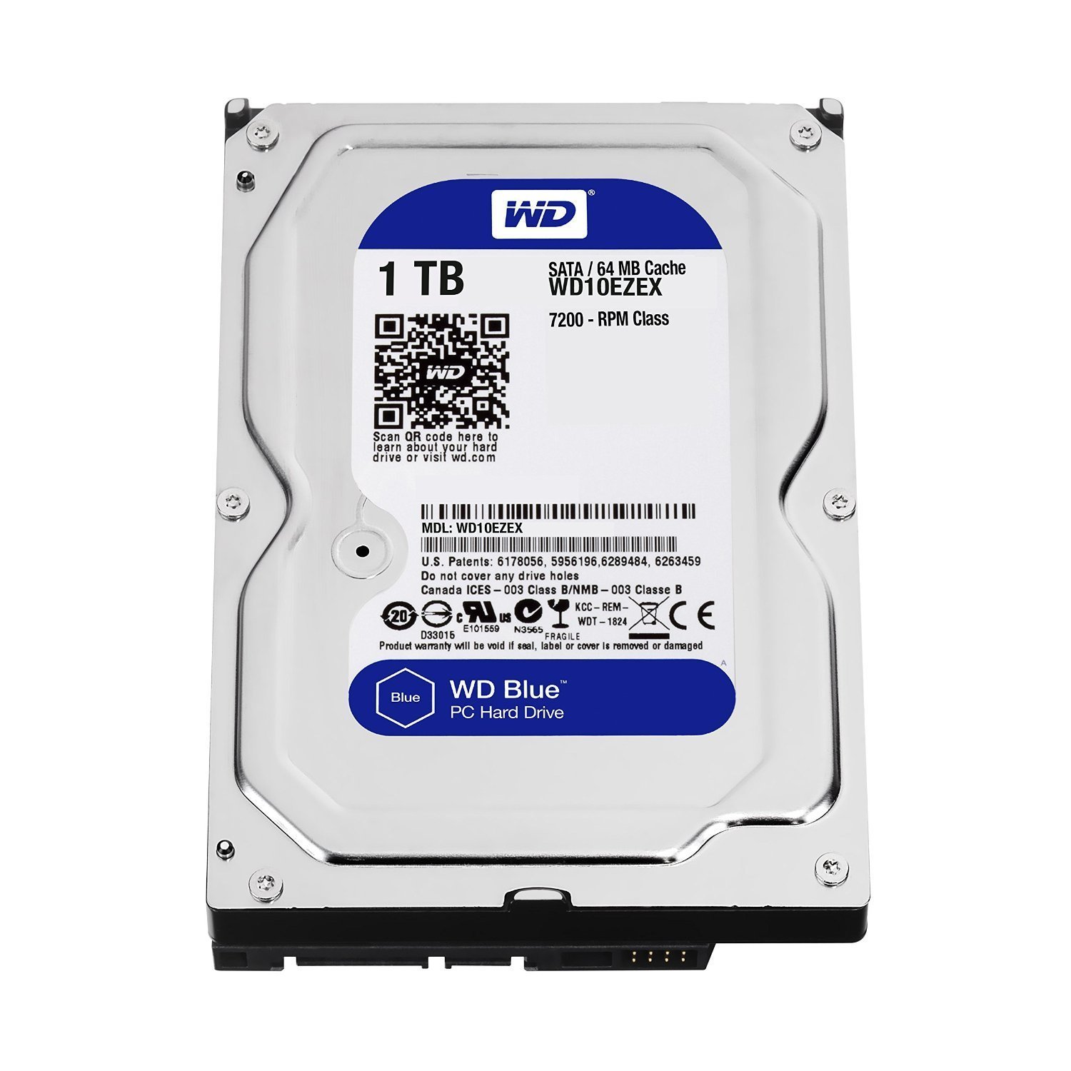 Photo 1 of Western Digital(WD) BLUE Deskptop 1TB( 1Terabyte) 3.5"Hard Disk Drive, 5400~7200RPM, SATA3 ( 6.0GB/s), 64MB Cache, IDEAL for PC/Mac/CCTV/NAS/DVR/Raid and SATA Applications, 1YR Warranty (Blue)