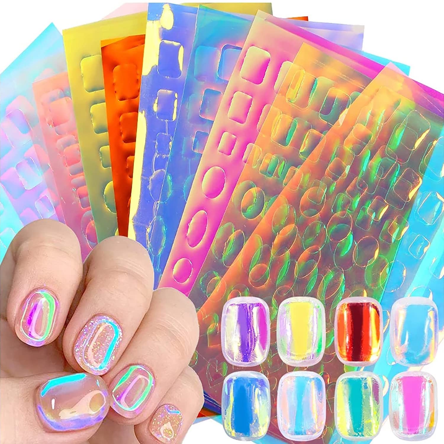 Sticker Paper Nail SILPECWEE 11 Sheets Aurora Nail Foil Laser Nail Stickers Glass Paper ...
