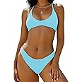 ZAFUL Women's Tie Back Padded High Cut Bralette Bikini Set Two Piece Swimsuit