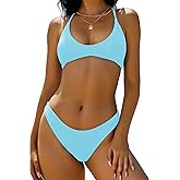 ZAFUL Women's Tie Back Padded High Cut Bralette Bikini Set Two Piece Swimsuit