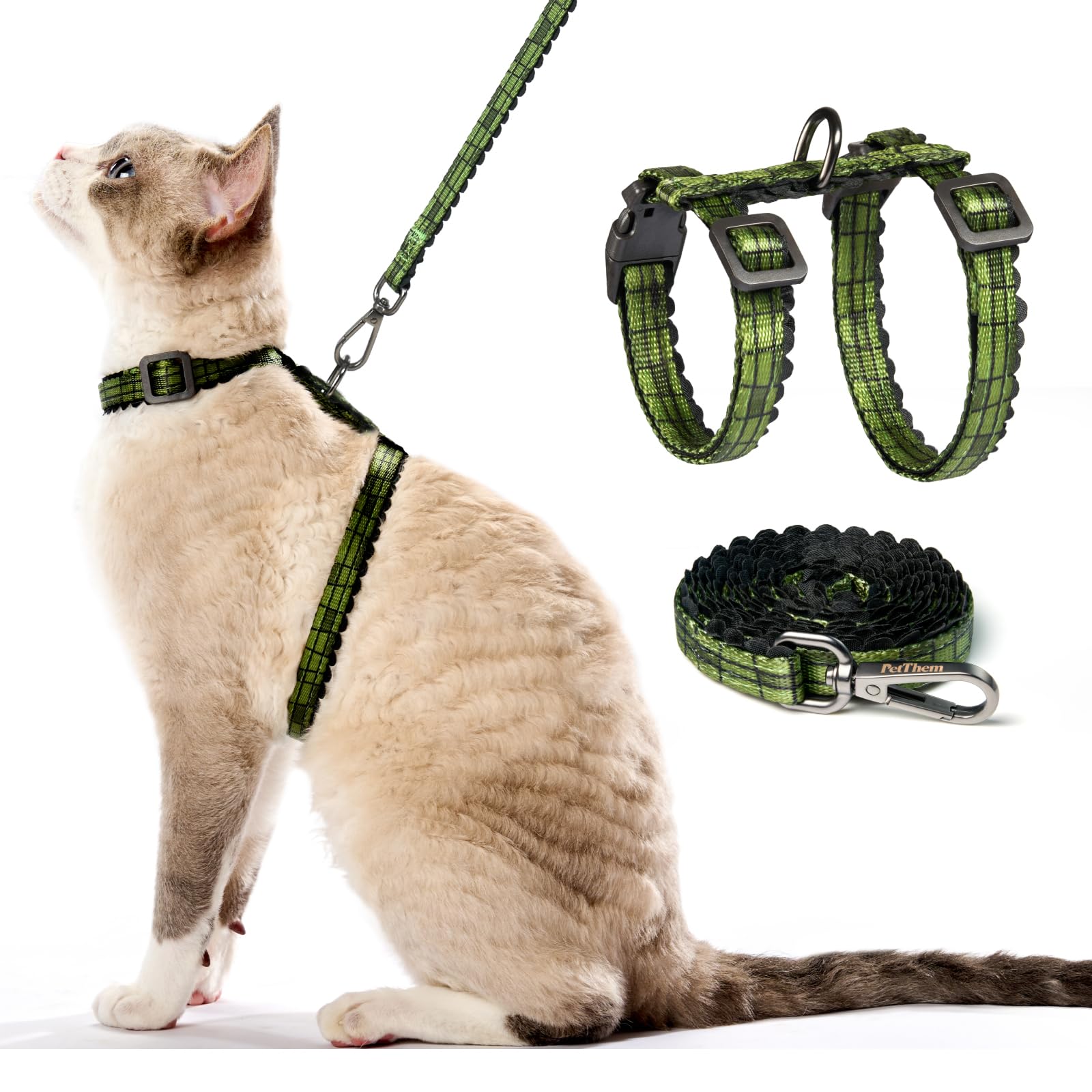 Photo 1 of Cat Harness and Leash Set - Escape Proof Adjustable Cat Harness, Comfortable Soft Lightweight, Use Safe & Easy, Walking Travel Kitten Harness for Small Medium Large Cats (Green Growling Crocodile)