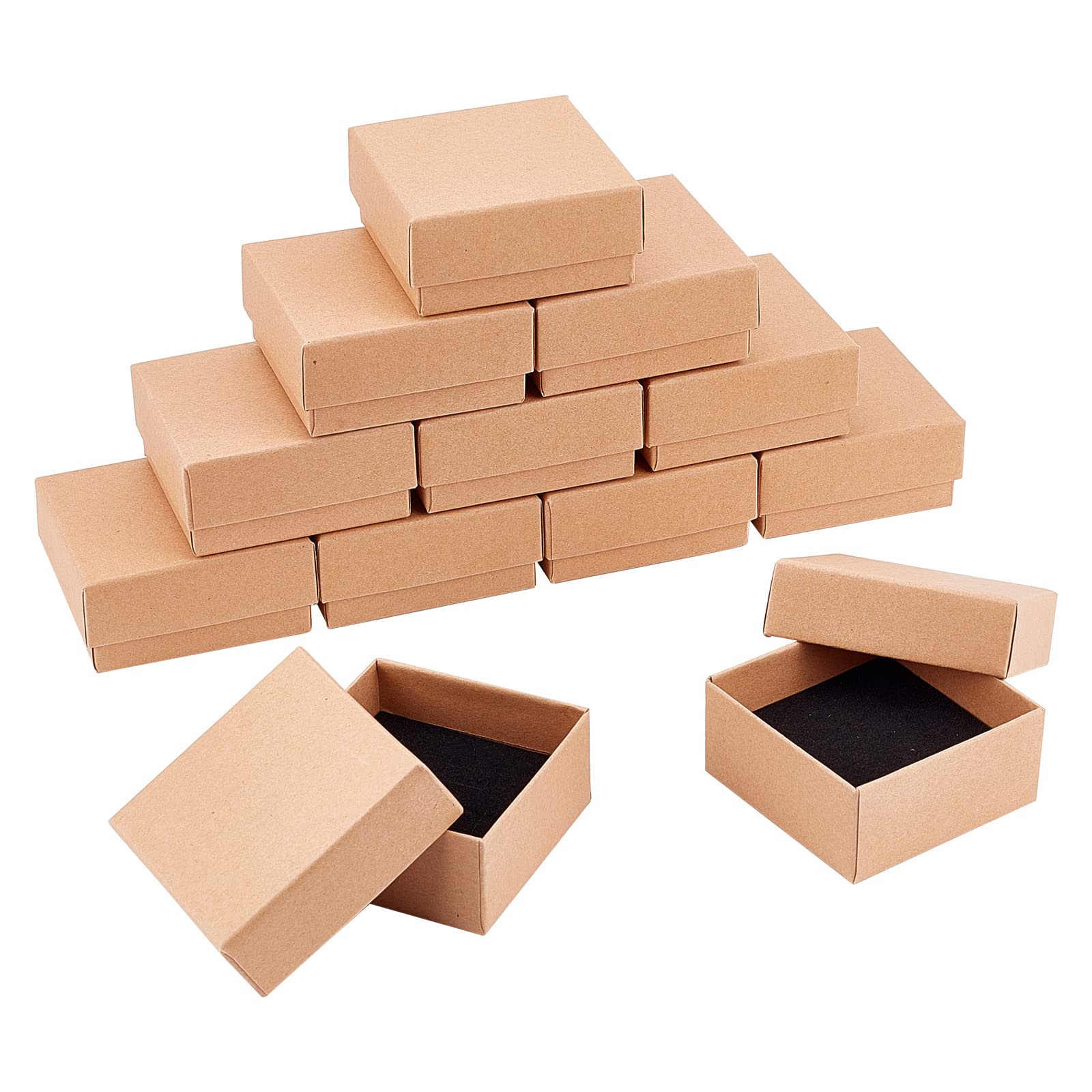 NBEADS 12 Pcs Cardboard Jewellery Box, Kraft Jewelry Boxes Jewellery Gift Boxes with Velvet insert for Rings, Necklace, Earrings and Bracelet, 7x7x3.5cm