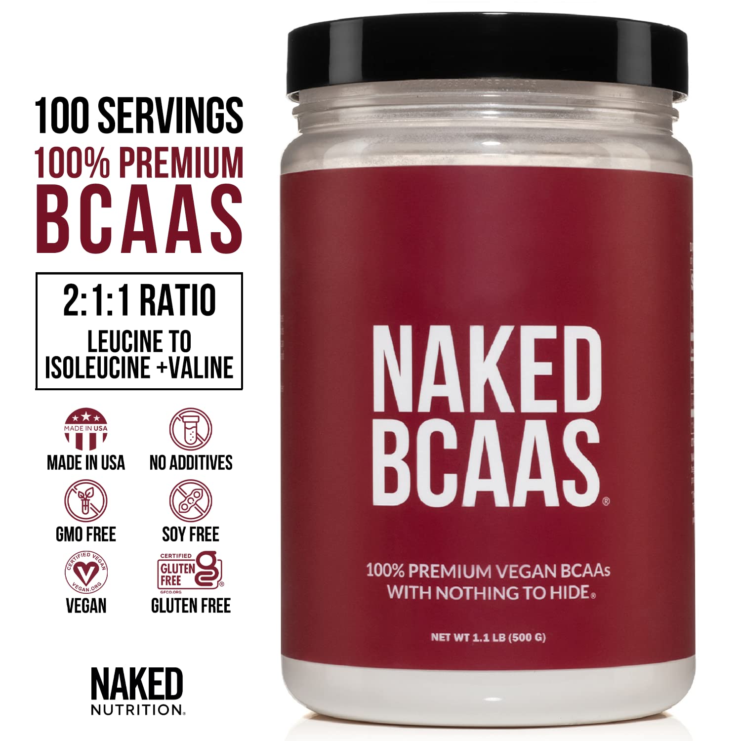 Unflavored Naked Naked BCAAs + Unflavored Naked Eaas Amino Acids Powder Bundle Vegan All Natural Essential Amino Acids 500 Grams