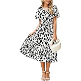 BerryGo Women's Floral Summer Short Sleeve Midi Dress V Neck Empire Waist Swing Flowy Boho Dress