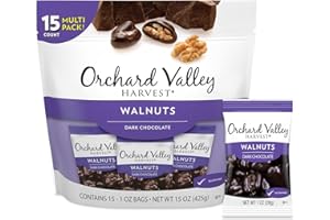 Orchard Valley Harvest Dark Chocolate Walnuts, 1oz Bags (Pack of 15) – Snacks for Adults & Kids, Gluten-Free California Walnuts Dipped in 64% Cacao Dark Chocolate, 3g Fiber, Chocolate Walnuts Treats