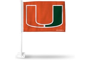 Rico Industries NCAA Miami Hurricanes All Aboout the U Double Sided Double Sided Car Flag - 16" x 19" - Strong Pole that Hooks Onto Car/Truck/Automobile