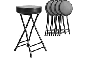 H HOMEWINS Cushioned Padded Folding Stool,4PCS 23.6-Inch Counter Height Bar Stool,Portable Folding Stool with Handle for Fishing Hiking Gardening Travel BBQ