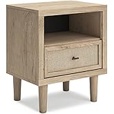 Signature Design by Ashley Cielden Farmhouse 1 Drawer Nightstand with Open Shelf, LED Lights, Wireless Charging and USB Ports