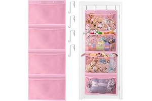 UAREHIBY Stuffed Animal Storage,Over The Door Organizer Storage for Storage Plush Toys,Baby Supplies and Other Soft Sundries,Breathable Hanging Large Capacity Toy Storage Pockets for Kids Room Bathroom (Pink)