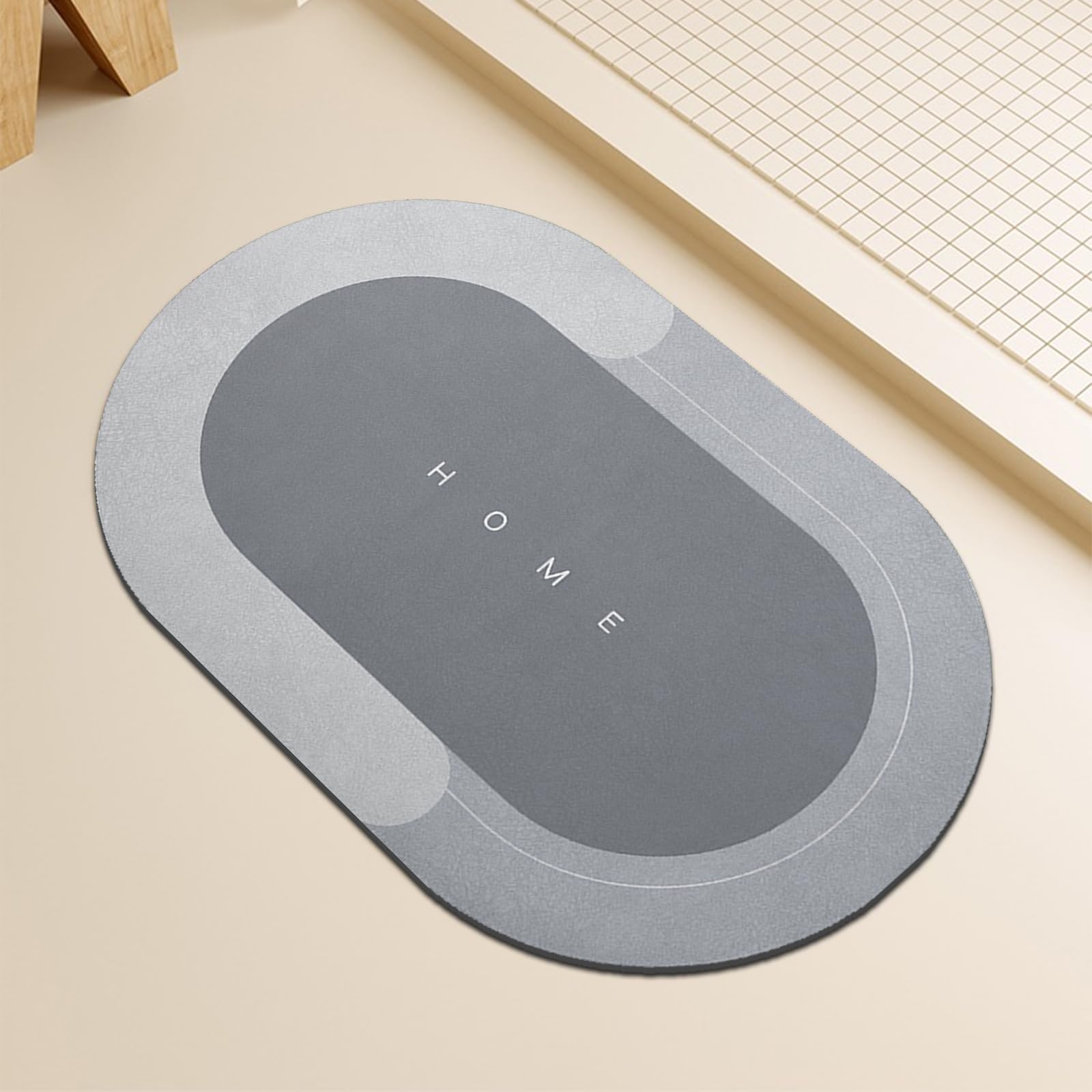 Topzywlc Absorbent Bath Mat Non Slip Anti Mould 45 * 70 cm, Quick Dry Magic Bathroom Floor Mat, For Bathtub, Bedroom, Kitchen, Toilet, Door, Washing Table (Oval Light Gray, 45 * 70 cm)