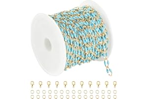 YOUBEIYEE Gold Plated Brass Chains for Necklace DIY Jewelry Supplies, 2 Meters Light Blue Oil Drip Cable Bulk Chain Jewelry Making Supplies Findings