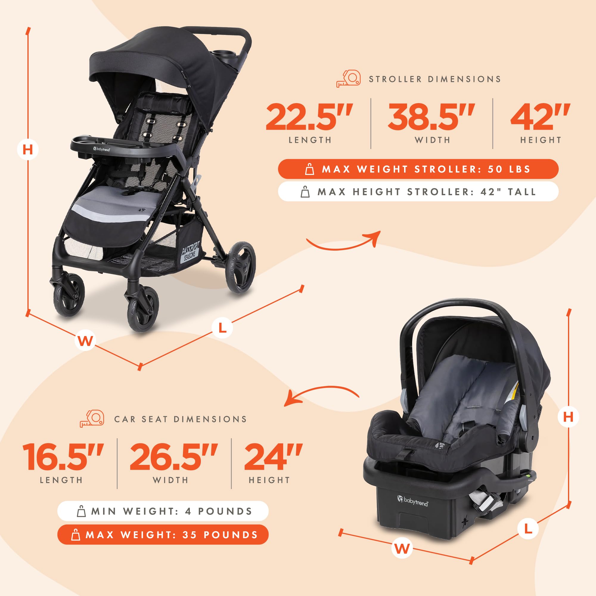 Baby Trend Passport Seasons Travel System with EZ-Lift? Infant Car Seat, Journey Black