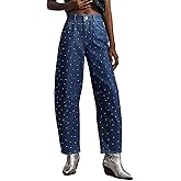 Kedera Rhinestone Jeans for Women Wide Leg Baggy Pants Y2K Mid Rise Jeans Bedazzled Sparkl Bling Pants Streetwear