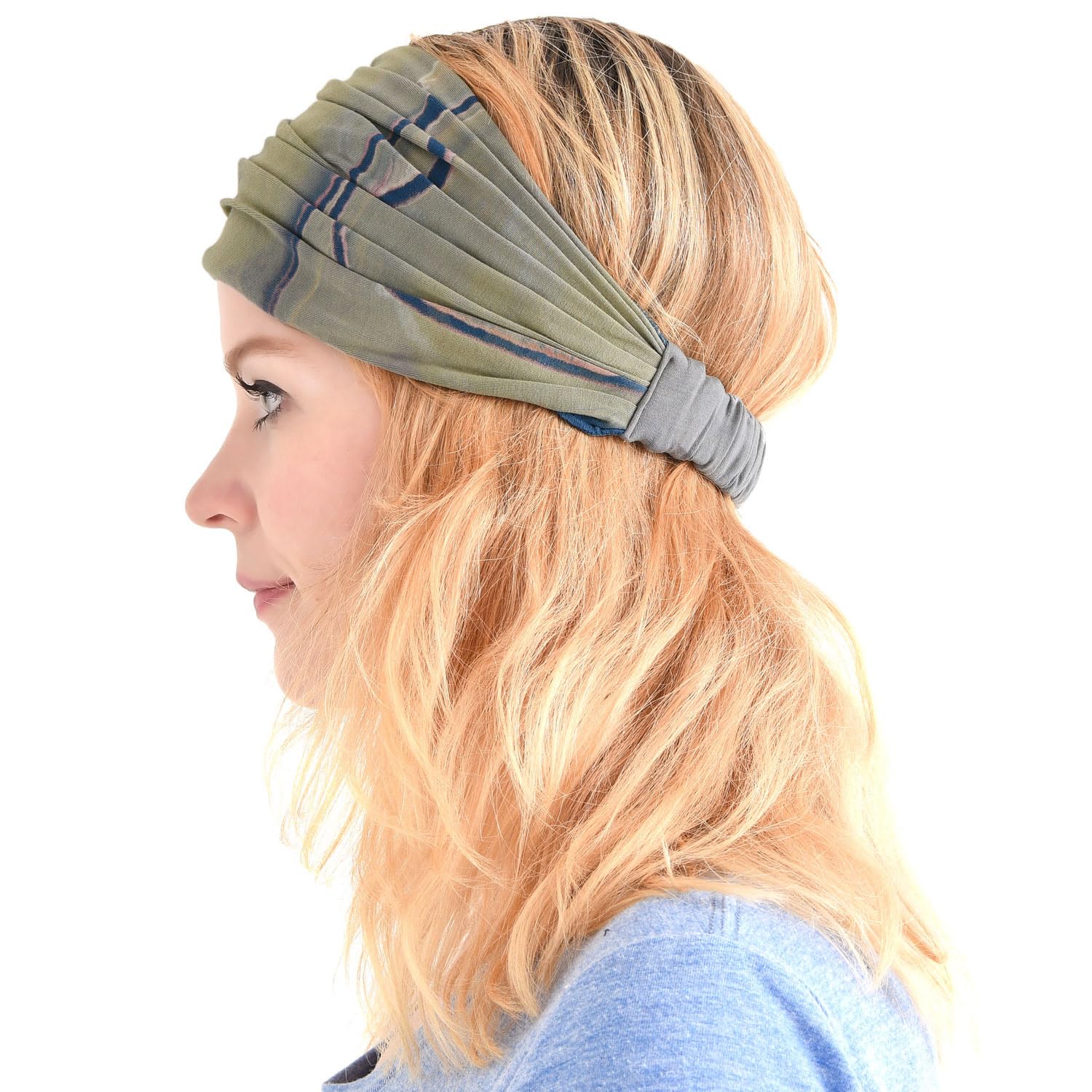 CHARM Womens Bandana Headband Headwrap - Mens Hippy Hair Band Japanese Boho Dread Wrap Dark Blue