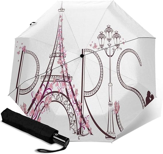 Amazon 傘 レインウェア 折りたたみ傘 軽量 パリのレタリングイラストカップル旅行花とエッフェルズ 晴雨兼用 耐風構造 高耐久度 超撥水 梅雨対策 収納ポーチ付き 母の日 折りたたみ傘 通販