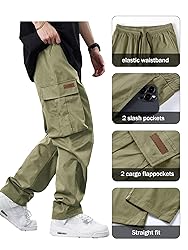 PLEPAN Men's Casual Cargo Pants Drawstring Hiking
