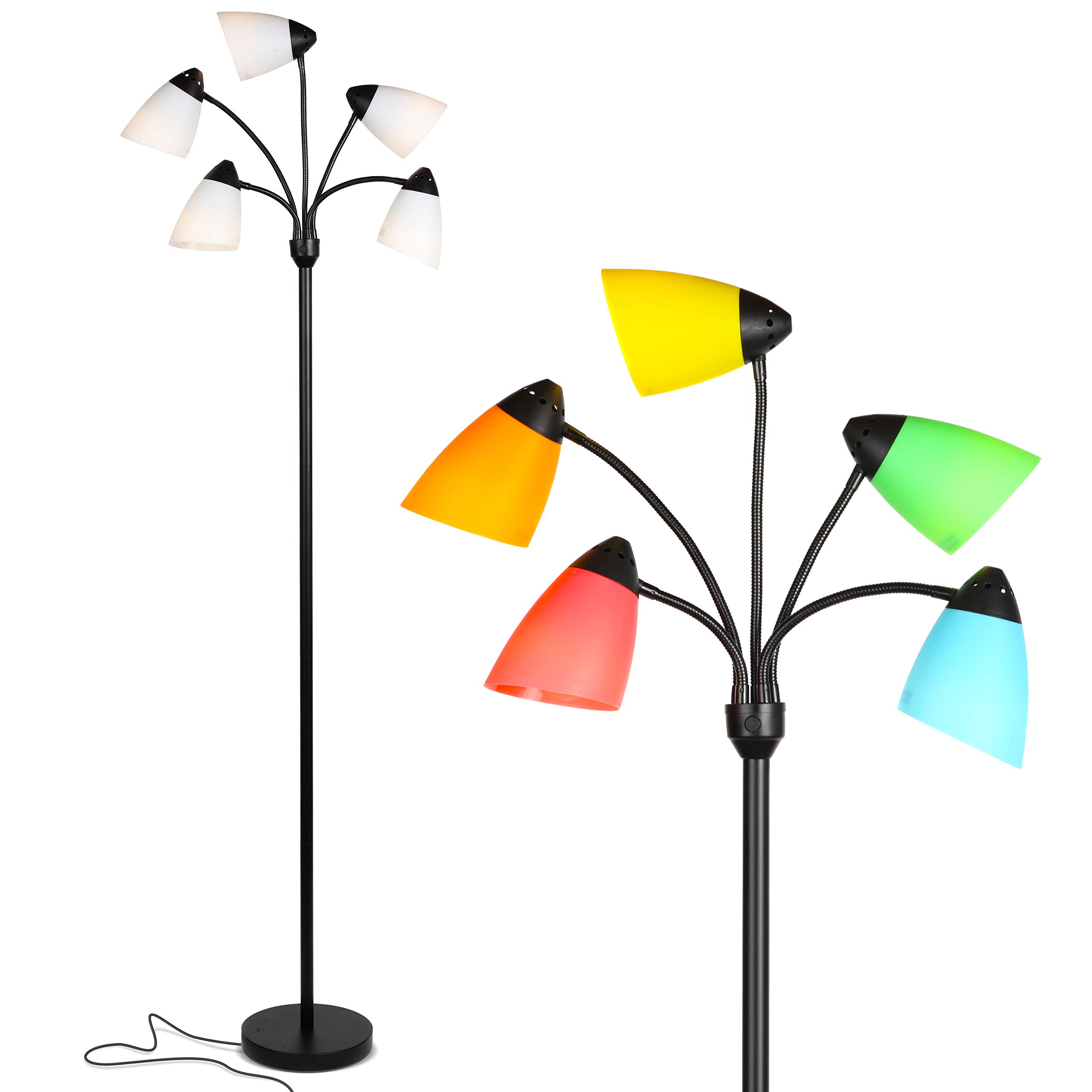 Brightech Medusa LED Floor Lamp – Multi-Head Dimmable Floor Lamp for Living Rooms & Offices – Tall Lamp with Interchangeable Shades, Adjustable Standing Lamp for Bedroom Reading – Black
