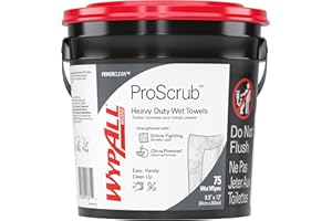 WypAll® PowerClean™ ProScrub™ Heavy Duty Wet Towels (91371), Dual Action Cleaning, Large 9.5" x 12" Wipes, Bucket Included (7