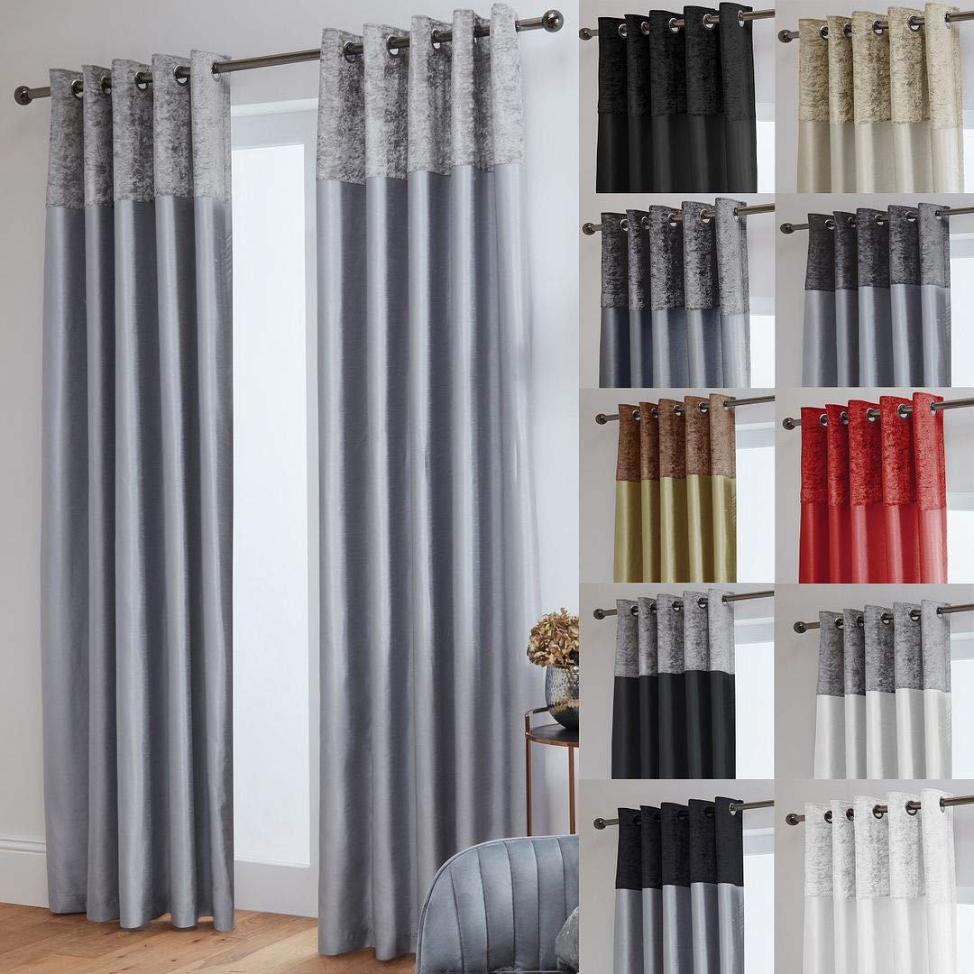 John Aird Crushed Velvet Band Faux Silk Eyelet Curtains (Silver, 46" Wide x 54" Drop)