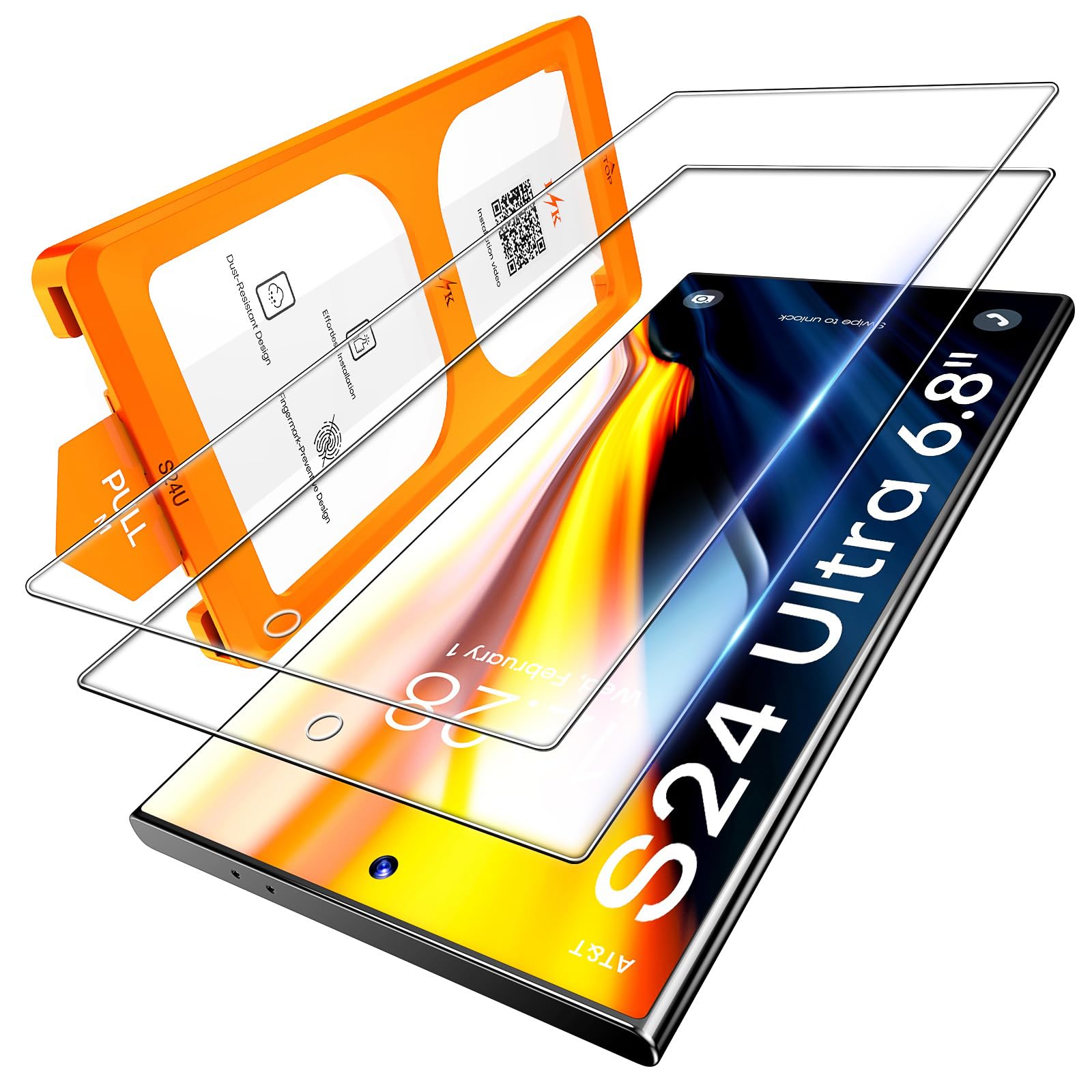Photo 1 of L?K 2 Pack for Samsung Galaxy S24 Ultra Screen Protector Tempered Glass [Mil-Grade Shatterproof] Dusting-Install Frame 0 Bubbles Drop-Proof HD Film for S24 Ultra 6.8"