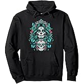 De Los Muertos La Catrina Day of the Dead Floral Sugar Skull Pullover Hoodie