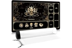 FROGIGO MTG Playmat with Play Zones – Magic Play mat Card Game Mat for Magic The Gathering, Lotus & Basic Lands Design, 24x14 inch, Stitched Edge, Non-Slip Base with Prismatic Playmat Tube-Gold Lotus