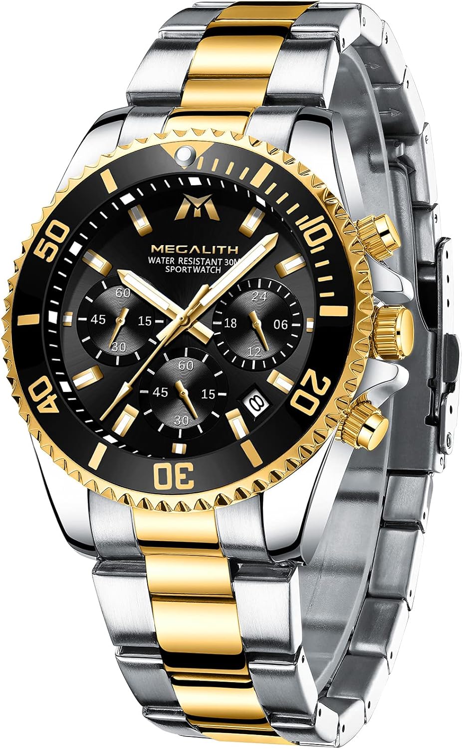 MEGALITH Mens Watches Chronograph Stainless Steel Gold Watches for Men