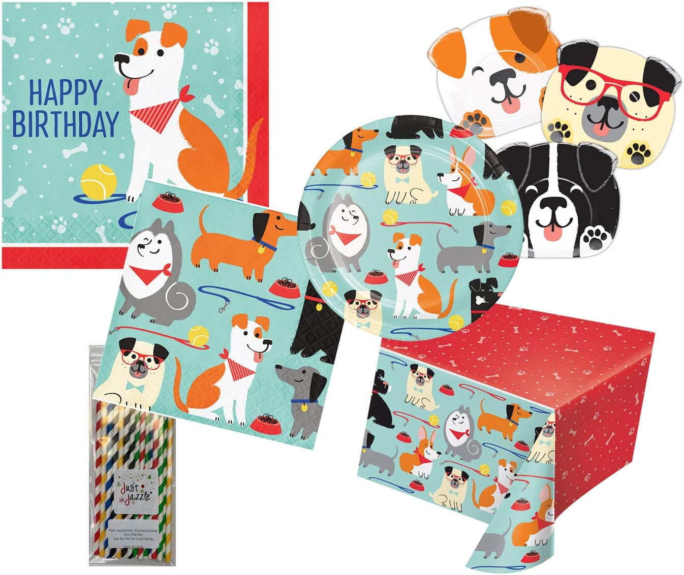 Creative Converting Paws to Party Dog Birthday Bundle, 16 Guests