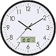 Lumuasky Digital Wall Clock with Date, Month, Day of Week, and Temperature 12 Inch Non-Ticking Battery Operated for Classroom Office Bedroom(Black)